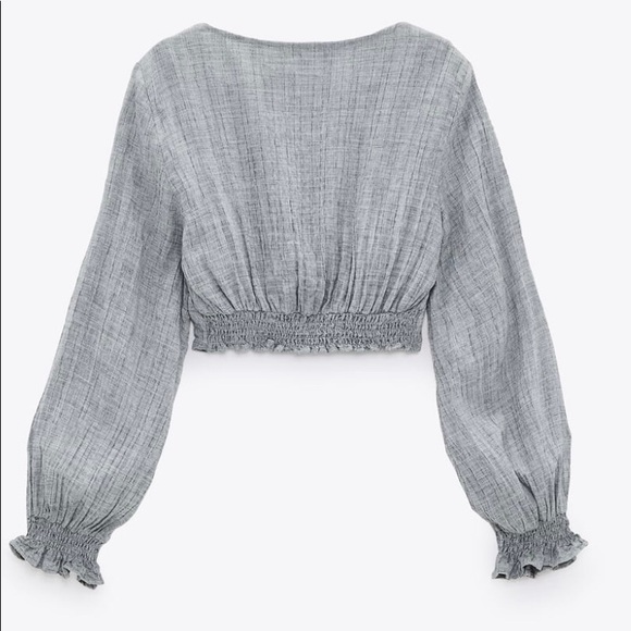 NWT Zara Cropped Ruffled Gray Top Size M - Picture 5 of 13